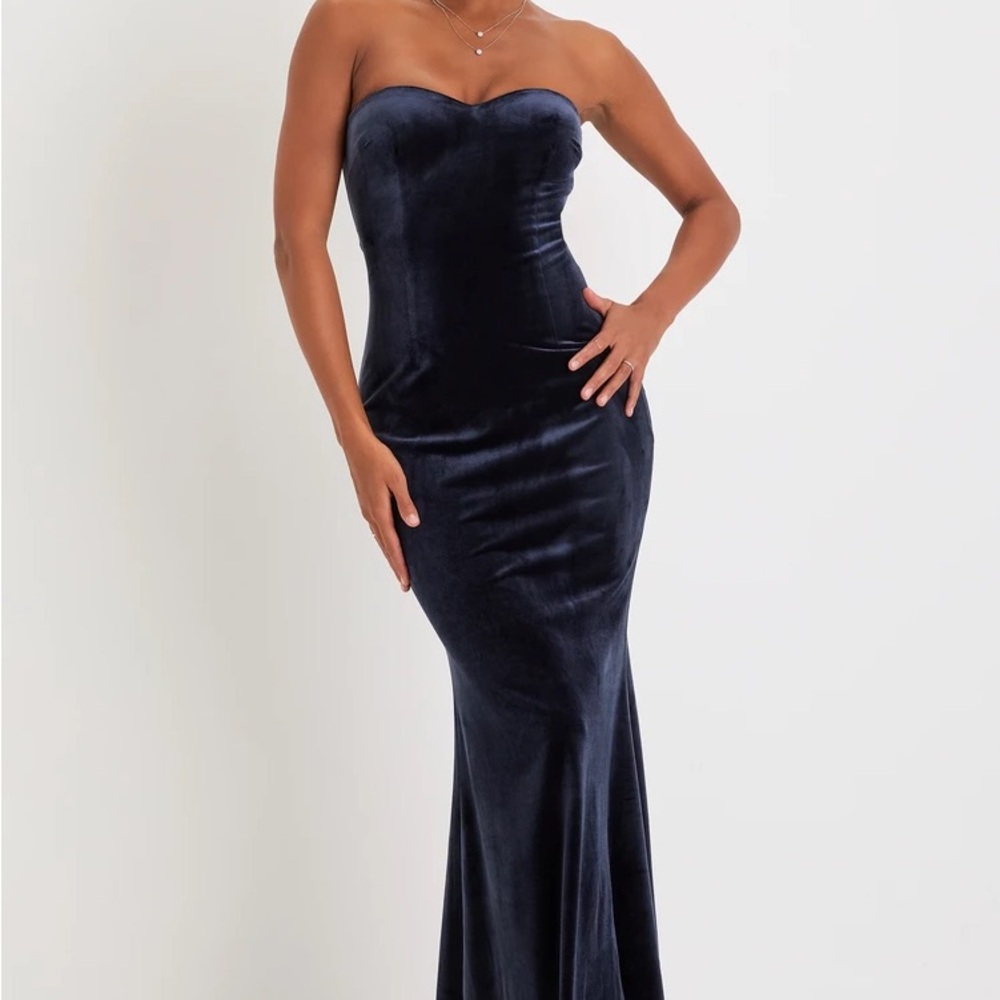 Lulus Melt My Heart Midnight Blue Velvet Strapless Cutout Maxi Dress